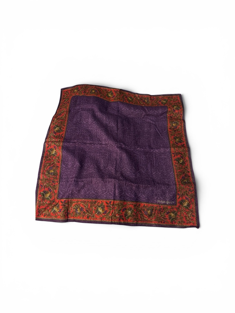 Yves saint laurent Silk Paisley Border Square Scarf in Purple and Red
